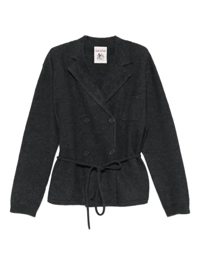 Semicouture Belted Double-breasted Cardigan In Gray