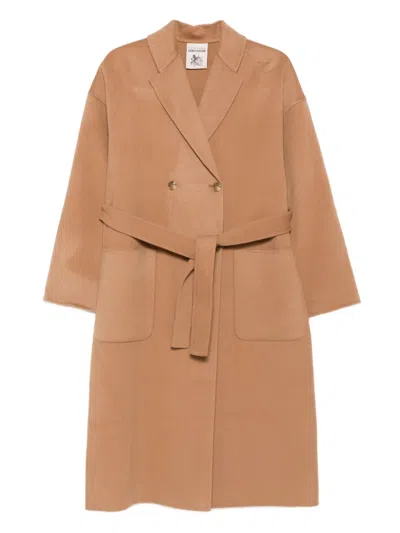 Semicouture Belted Double-breasted Coat In Brown