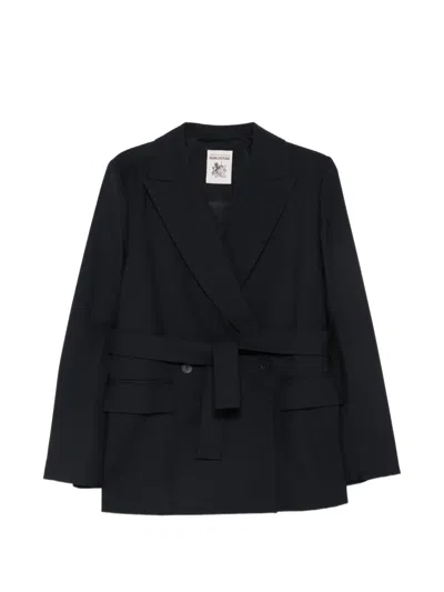 Semicouture Belted Double-breasted Blazer In Blue