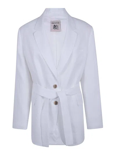Semicouture Belted Linen Jacket In White