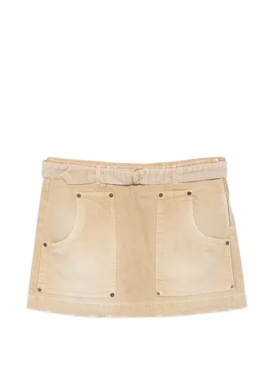 Semicouture Belted Mini Skirt In Brown