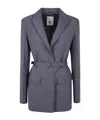 Semicouture Belted Notched-lapel Jacket In Gray
