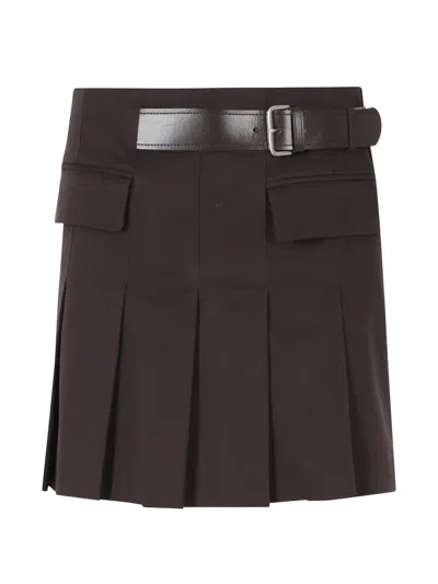 Semicouture Belted Pleated Mini Skirt In Brown