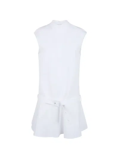 Semicouture Belted Sleeveless Dress In White