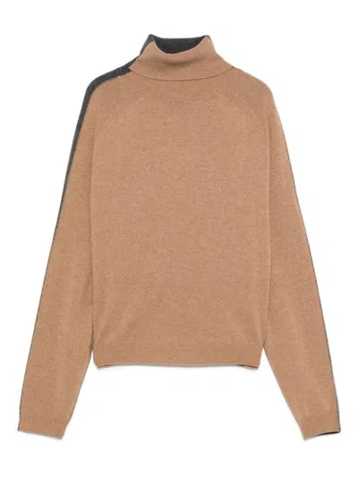 SEMICOUTURE BI-COLOR HIGH COLLAR KNIT SWEATER IN WOOL-CASHMERE BLEND
