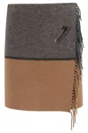 Semicouture Bicolor Wool Mini Skirt With Fringed Edge In Multi