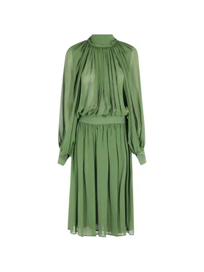 Semicouture Laurel Green Midi Dress With High Collar