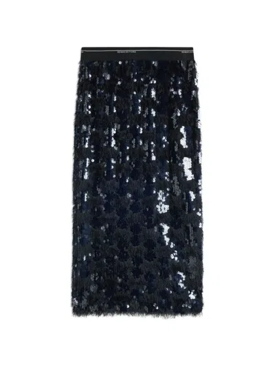 Semicouture Bindy Sequin-embellished Fringed Midi Skirt In Blue
