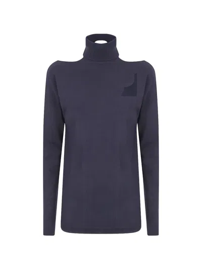 Semicouture Blache Cut-out Roll-neck Sweater In Blue
