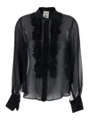 Semicouture Black Blouse With Classic Collar And Ruched Detail On The Front In Silk Blend Woman In Black