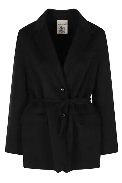 Semicouture Black Corine Belted Tailored Virgin Wool Coat