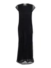 Semicouture Black Crewneck Long Dress With Fishnet Design And Matching Underdress In Black