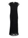 Semicouture Black Crewneck Long Dress With Fishnet Design And Matching Underdress In Black