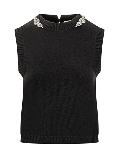 Semicouture Black Gilet With Jewel Collar