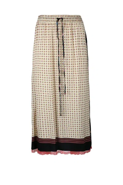Semicouture Black Patterned Viscose Midi Skirt In Brown