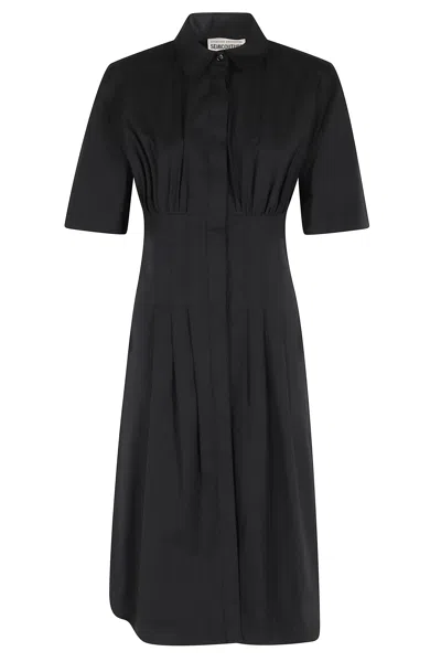 Semicouture Black Sandra Shirt-neck A-line Cotton Midi Dress
