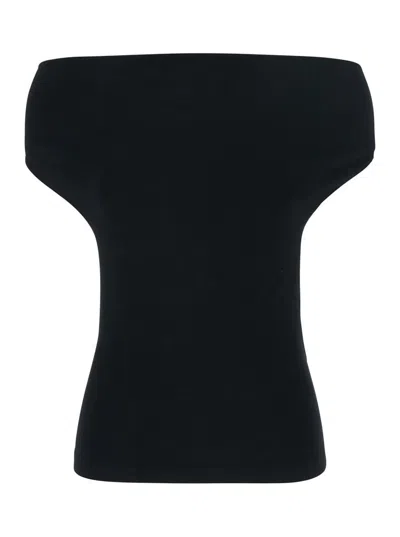 Semicouture Black Sleeveless Off-shoulder Top In Cotton Stretch Woman