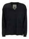 SEMICOUTURE BLACK SWEATER WITH V-NECK AND LOGO EMBROIDERED ON THE SIDE IN VIRGIN WOOL WOMAN