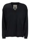 Semicouture Black Sweater With V-neck And Logo Embroidered On The Side In Virgin Wool Woman In Black