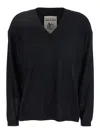 Semicouture Black Sweater With V-neck And Logo Embroidered On The Side In Virgin Wool Woman In Black