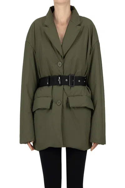 Semicouture Blazer Style Eco-friendly Down Jacket In Olive Green