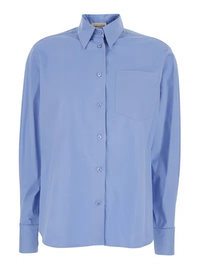 Semicouture Blie Shirt With Classic Collar In Cotton Stretch Woman In Blue