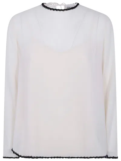 Semicouture Florinda Bead-trim Tie-fastening Blouse In White