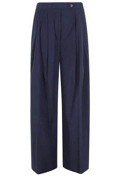 Semicouture Blue Camelia Tapered Wide-leg Cotton Pants