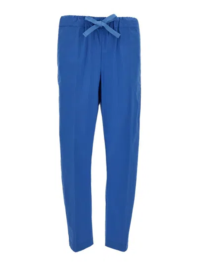 Semicouture Blue Crop Cut Pants In Cotton Blend Woman
