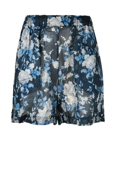 Semicouture Blue Floral Cotton Shorts In Multi