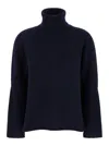 SEMICOUTURE BLUE HIGH NECK SWEATER IN CASHMERE BLEND WOMAN