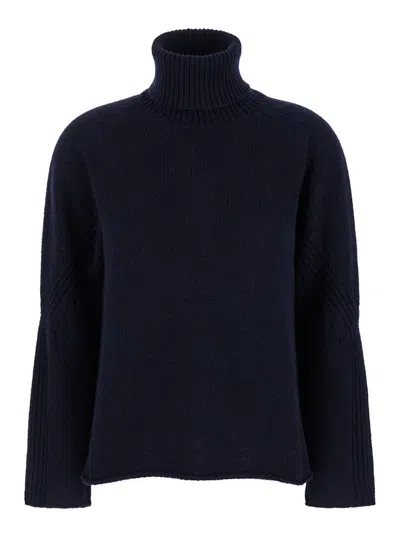 Semicouture Blue High Neck Jumper In Cashmere Blend Woman