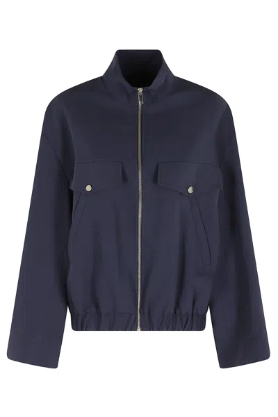 Semicouture Blue Isabel High-collar Wool-blend Viscose Bomber Jacket
