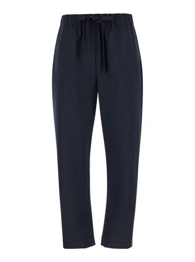 Semicouture Blue Pants With Elastic Waistband And Drawstring In Viscose Blend Woman