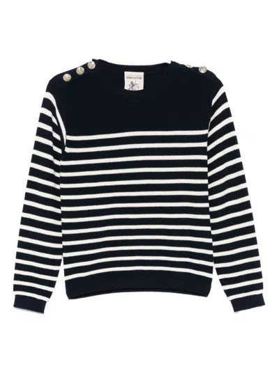 SEMICOUTURE BLUE PERLA STRIPED COTTON SWEATER