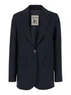 Semicouture Blue Single Breasted Jacket With Classic Lapels In Tech Fabric Woman In Blue