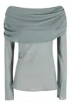 Semicouture Dew-toned Semi Couture Blouse With Off-shoulder Design In Green