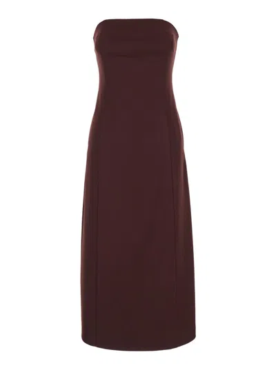 SEMICOUTURE BORDEAUX SLEEVELESS MIDI DRESS WITH BUSTIER-STYLE NECKLINE IN WOOL BLEND STRETCH WOMAN