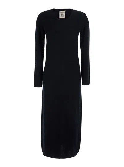 Semicouture Brenda Wool-cashmere Long Dress With Round Neck And Long Sleeves In Black