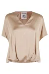 Semicouture Semi Couture Bronze Satin V-neck Blouse In Pink