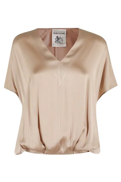 SEMICOUTURE BRONZE SATIN V-NECK BLOUSE