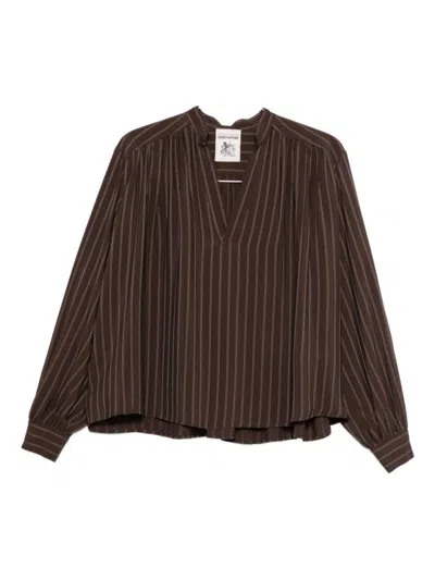 Semicouture Brown Blouse With Vertical Pinstripes