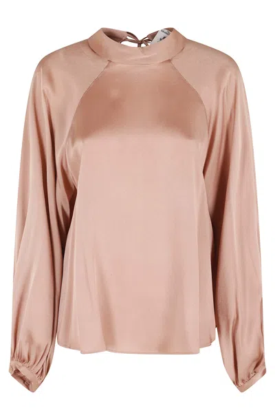 Semicouture Brown Carminia Open-back Balloon-sleeve Acetate Shirt In Neutral