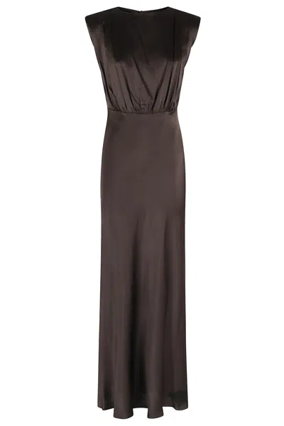 Semicouture Brown Casilda Satin Backless Acetate-blend Dress In Multi