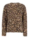 Semicouture Brown Crewneck Sweater With All-over Leopard Motif In Wool And Cashmere Woman In Animal Print