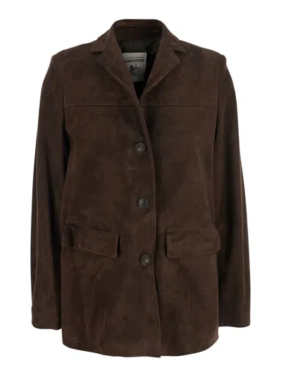 Semicouture Brown Jacket With Classic Lapel In Suede Woman