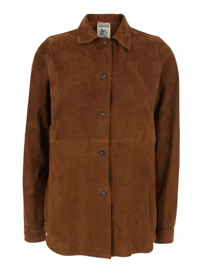 Semicouture Brown Shirt With Classic Collar In Suede Woman