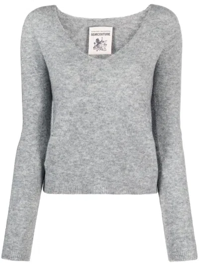 Semicouture Brushed Knitted Top In Grey