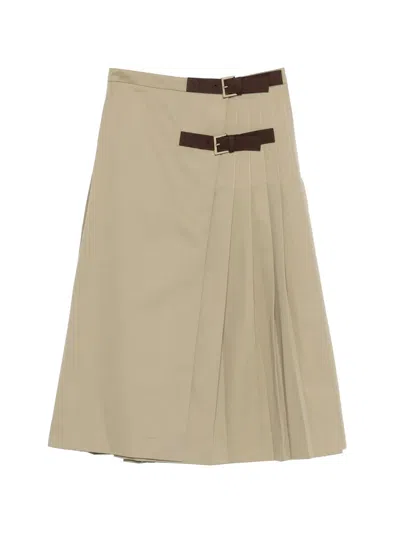 Semicouture Buckle-detail Pleated Midi Skirt In Neutral