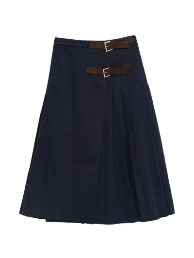 Semicouture Buckle-detail Pleated Skirt In Blue